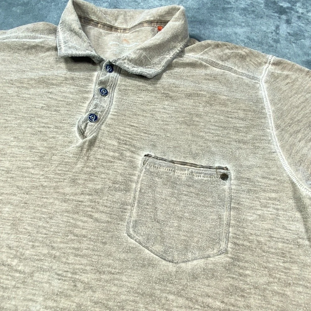 Tommy Bahama Shirt Men Large Beige Faded Style Island Crafted Beach Coastal Peru